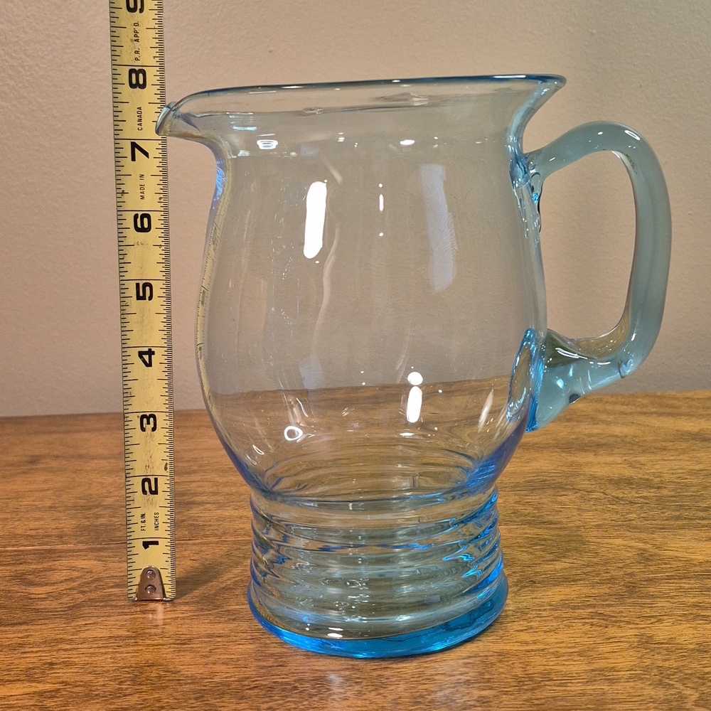 VINTAGE MCM 1970s Aqua Blue Glass Pitcher & Set of 4 Matching Glass Tumblers - Picture 17 of 17
